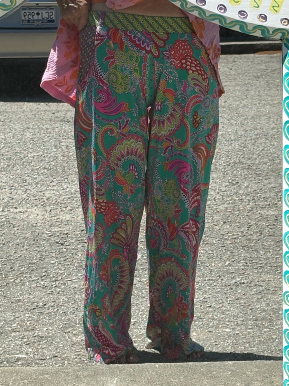 Trina Turk Blue and Pink Pants  with matching belt tie Resort Wear - Picture 8 of 10